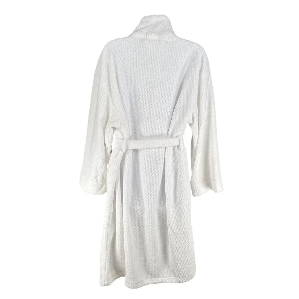 Ulta Beauty NWT Womens S/M White Textured Plush Spa Robe Belted Pockets